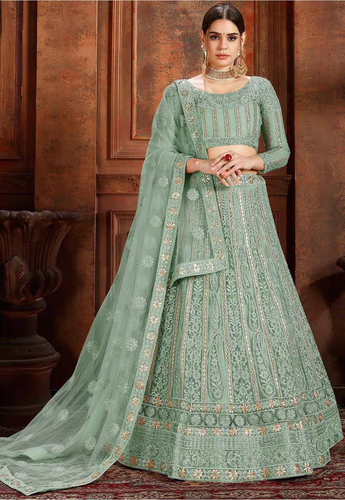 Latest Simple Unique light green lehenga choli with light pink dupatta |  Designer lehenga choli, Indian gowns dresses, Indian wedding dress