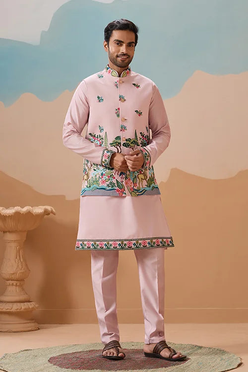 Classy Light Pink Mens Koti Kurta for Wedding Celebrations Clothsvilla