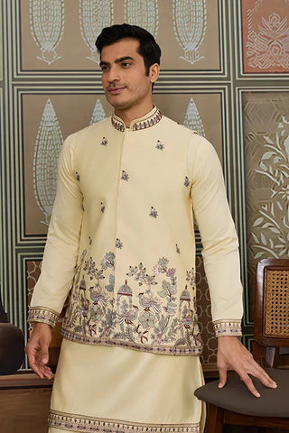 Haldi Special Light Yellow Koti Kurta Set for Mens Wear Clothsvilla
