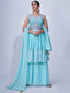 Light Blue Mirror Work Multi Embroidery Chiffon Palazzo Suit Clothsvilla