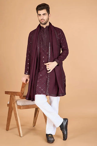 Maroon Stylish Sequence Embroidered Best Kurta for Men Clothsvilla