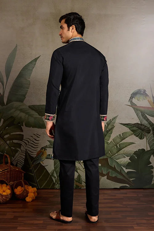 Designer Black Embroidered Mens Kurta for Wedding Clothsvilla
