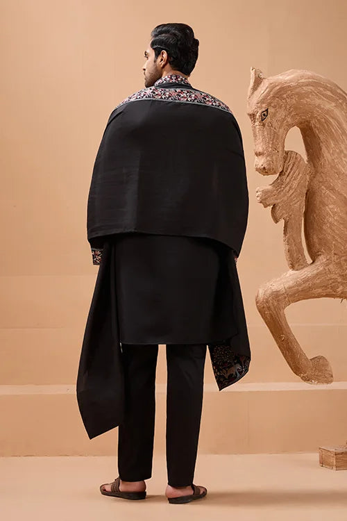 Luxury Wedding Look Black Kurta with Dupatta for Mens Wear Clothsvilla