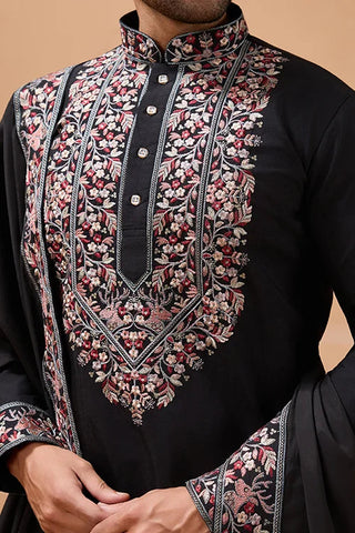 Luxury Wedding Look Black Kurta with Dupatta for Mens Wear Clothsvilla