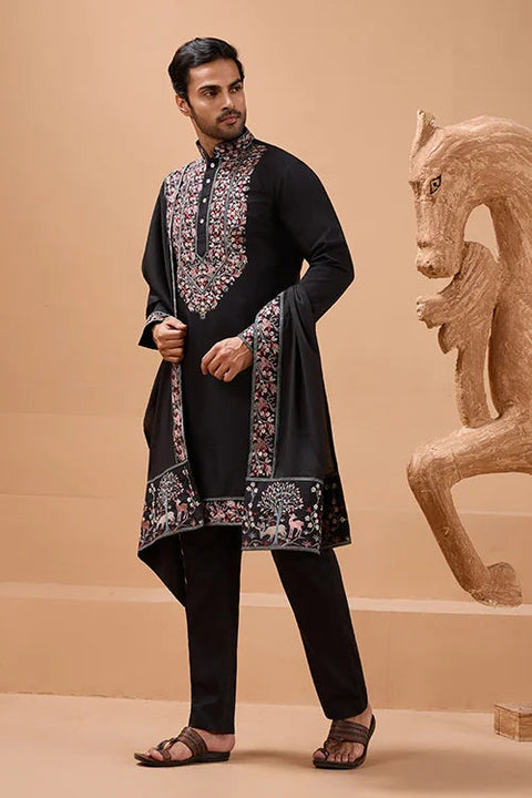 Luxury Wedding Look Black Kurta with Dupatta for Mens Wear Clothsvilla Main image
