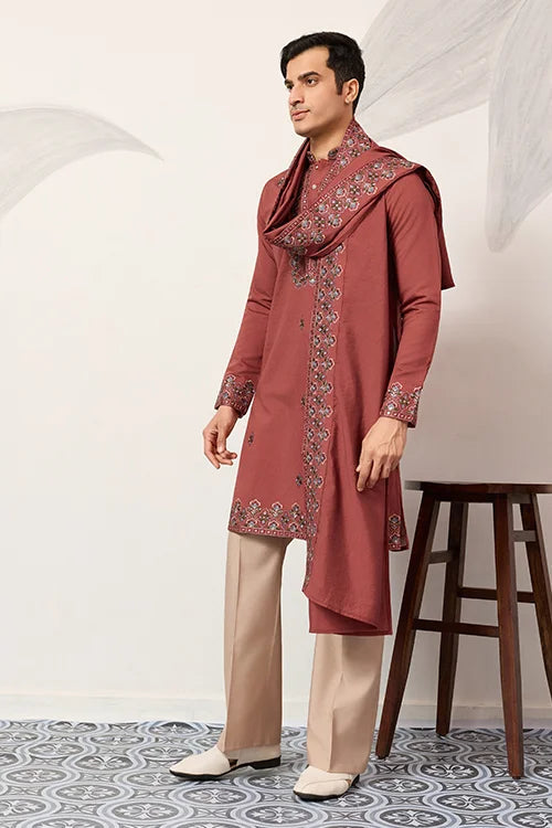 Luxury Royal Look Orange Kurta with Dupatta for Mens Collection Clothsvilla