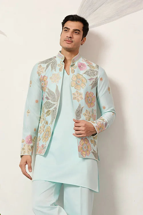Luxury Wedding & Carnival Wear Pista Green Koti Kurta for Men Clothsvilla