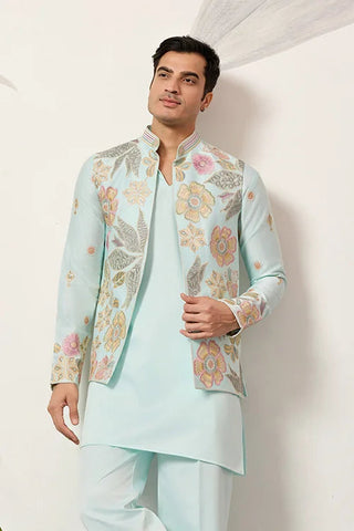 Luxury Wedding & Carnival Wear Pista Green Koti Kurta for Men Clothsvilla