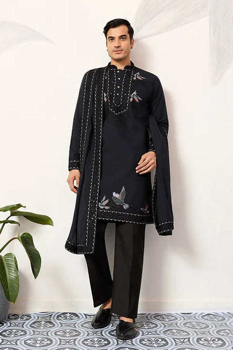 Mens Wear Luxury Navy Blue Kurta with Dupatta Collection Clothsvilla Main image