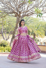 Load image into Gallery viewer, Designer Dyeable Viscose Jacquard Magenta Pink Lehenga Choli &amp; Dupatta Set with Sequins Embroidery ClothsVilla