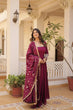 Load image into Gallery viewer, Embrace timeless elegance with our meticulously crafted Vichitra silk Magenta Pink gown and dupatta set. ClothsVilla