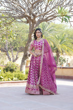 Load image into Gallery viewer, Designer Dyeable Viscose Jacquard Magenta Pink Lehenga Choli &amp; Dupatta Set with Sequins Embroidery ClothsVilla