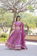 Load image into Gallery viewer, Designer Dyeable Viscose Jacquard Magenta Pink Lehenga Choli &amp; Dupatta Set with Sequins Embroidery ClothsVilla