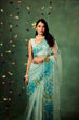 Load image into Gallery viewer, Sky Blue Pure Organza Hand-Painted Saree with White Floral Motifs &amp; Sequins | Modal Satin Blouse FANCY SAREES
