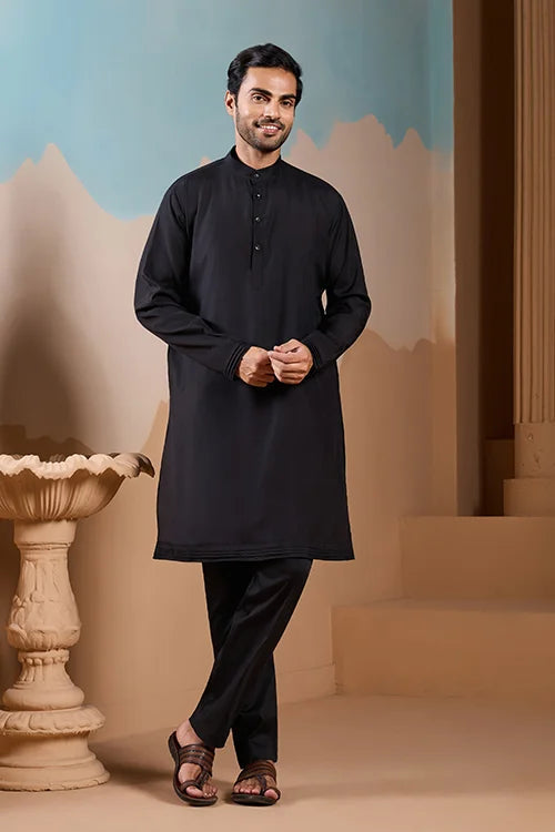 Magic Black Wedding Look Koti Kurta Set for Mens Wear Clothsvilla