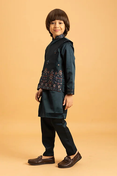 Dark Green Mirror Work Embroidered Koti Kurta for Kids Wear Clothsvilla