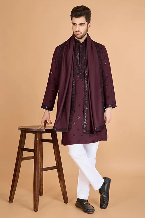 Maroon Designer Kurta for Men - Festive & Wedding Clothsvilla