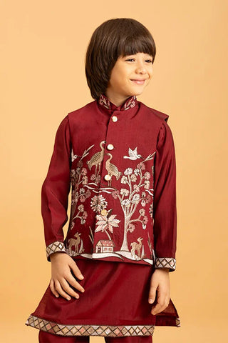 Kids Wedding Special Maroon Koti Kurta Set Outfit Clothsvilla