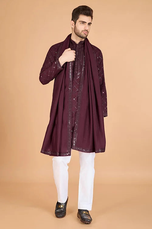 Maroon Stylish Sequence Embroidered Best Kurta for Men Clothsvilla