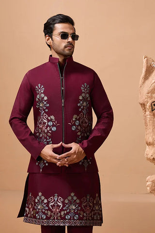 Maroon Color Traditional Special Koti Kurta Set for Men's Wear Clothsvilla