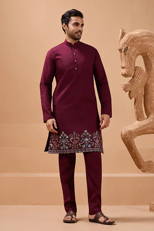 Maroon Color Traditional Special Koti Kurta Set for Men's Wear Clothsvilla