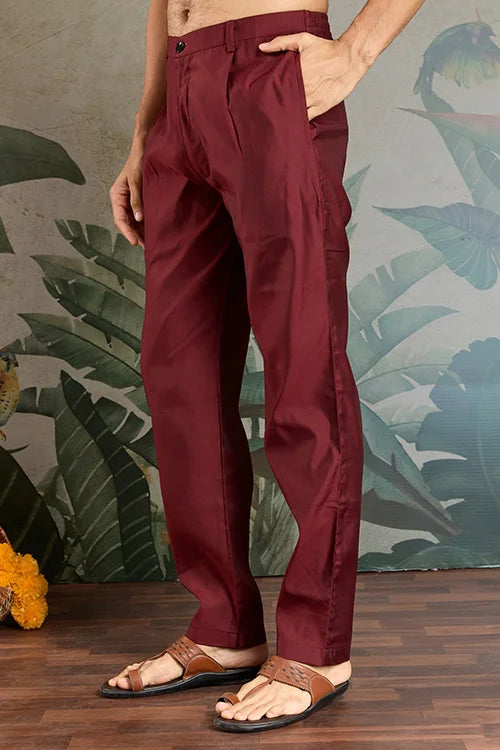 Wedding Special Maroon Kurta Pajama with Open Koti for Men Clothsvilla