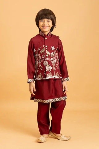 Kids Wedding Special Maroon Koti Kurta Set Outfit Clothsvilla