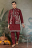Wedding Special Maroon Kurta Pajama with Open Koti for Men Clothsvilla