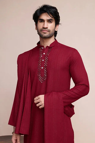 Festive Maroon Kurta Pant Set with Designer Dupatta Clothsvilla