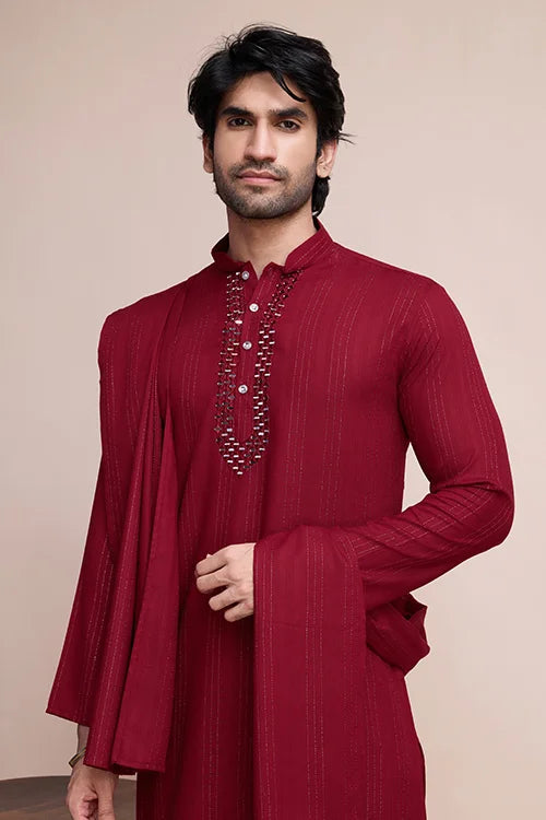 Festive Maroon Kurta Pant Set with Designer Dupatta Clothsvilla