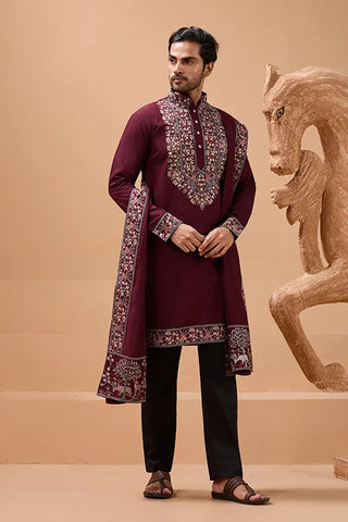Latest Signature Maroon Kurta and Dupatta for Mens Wear Clothsvilla