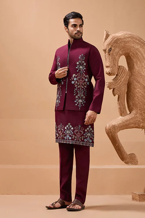 Maroon Color Traditional Special Koti Kurta Set for Men's Wear Clothsvilla