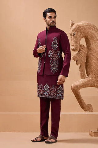Maroon Color Traditional Special Koti Kurta Set for Men's Wear Clothsvilla