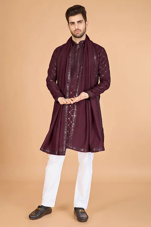 Maroon Stylish Sequence Embroidered Best Kurta for Men Clothsvilla