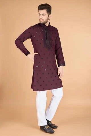 Maroon Designer Kurta for Men - Festive & Wedding Clothsvilla