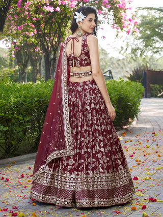Maroon Dola Silk Jacquard Embroidered Lehenga Choli Clothsvilla