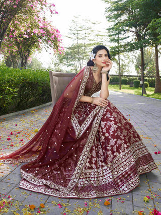 Maroon Dola Silk Jacquard Embroidered Lehenga Choli Clothsvilla