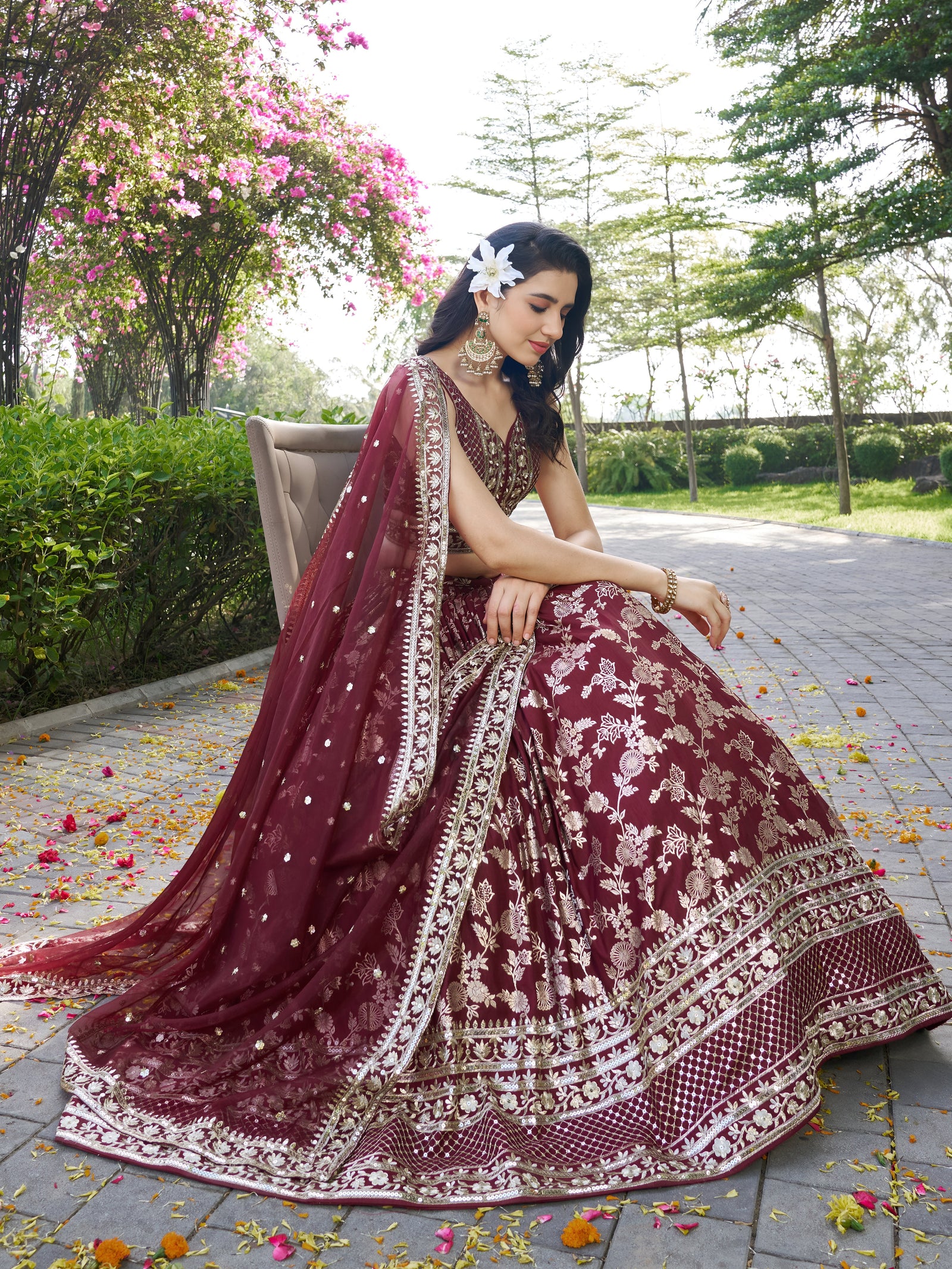 Maroon Dola Silk Jacquard Embroidered Lehenga Choli Clothsvilla