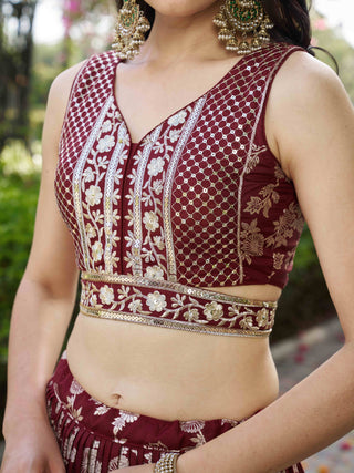Maroon Dola Silk Jacquard Embroidered Lehenga Choli Clothsvilla