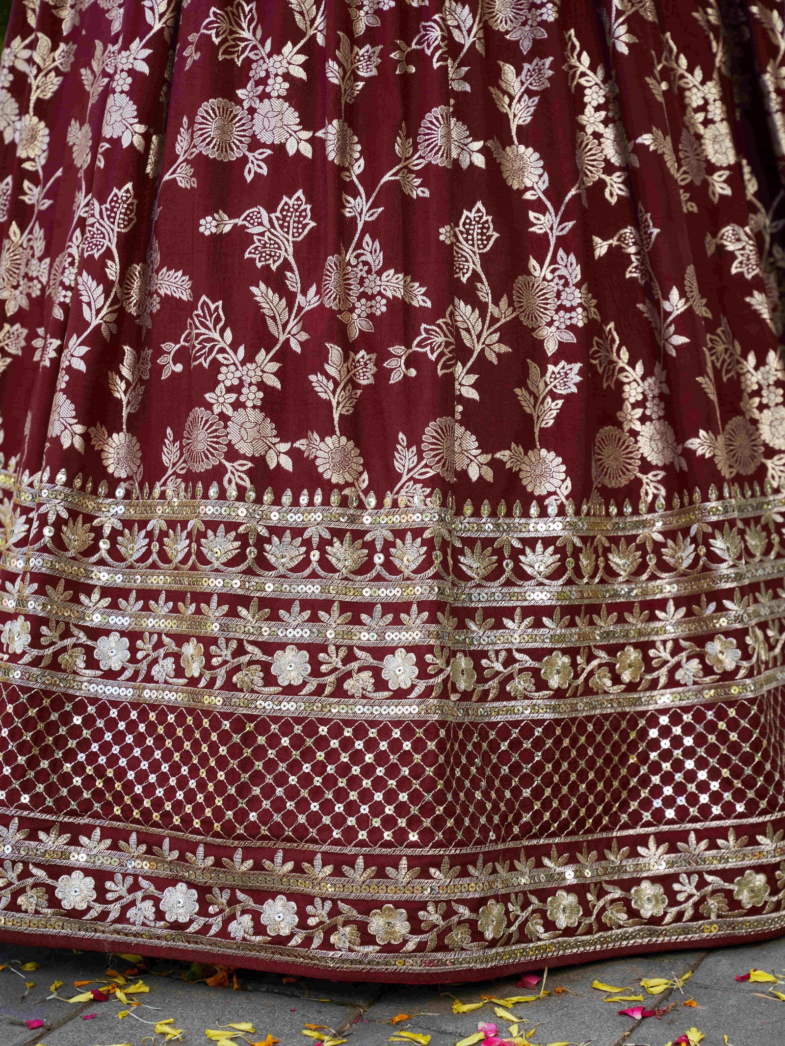 Maroon Dola Silk Jacquard Embroidered Lehenga Choli Clothsvilla