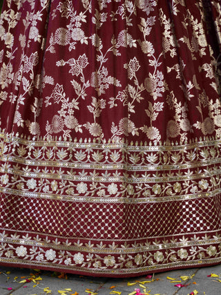 Maroon Dola Silk Jacquard Embroidered Lehenga Choli Clothsvilla