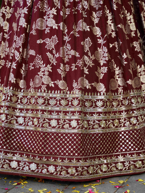 Maroon Dola Silk Jacquard Embroidered Lehenga Choli Clothsvilla