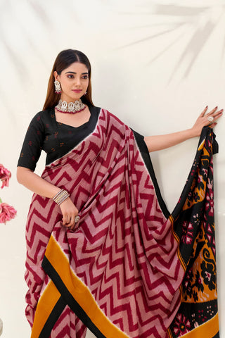 Maroon Elegant Printed Tasar Silk Saree with Matching Unstitched Blouse ClothsVilla