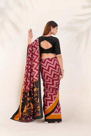 Maroon Elegant Printed Tasar Silk Saree with Matching Unstitched Blouse ClothsVilla