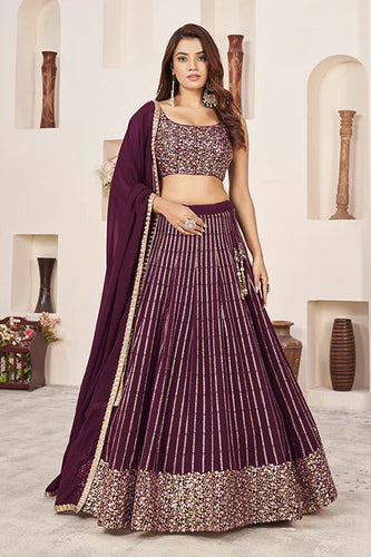 Maroon Georgette Sequins Embroidered Lehenga Choli Ensemble Clothsvilla