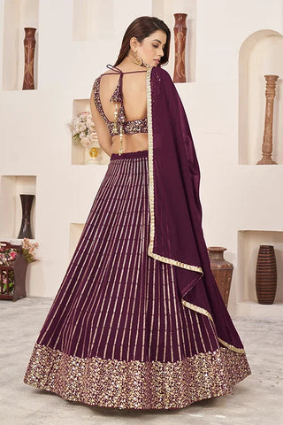 Maroon Georgette Sequins Embroidered Lehenga Choli Ensemble Clothsvilla