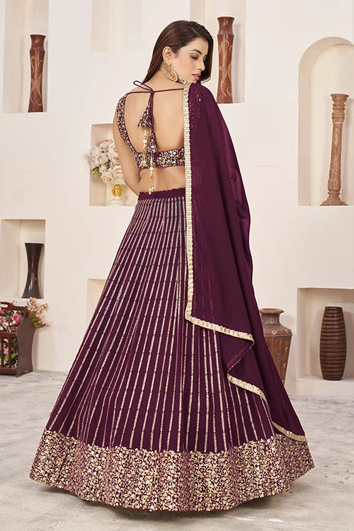 Maroon Georgette Sequins Embroidered Lehenga Choli Ensemble Clothsvilla