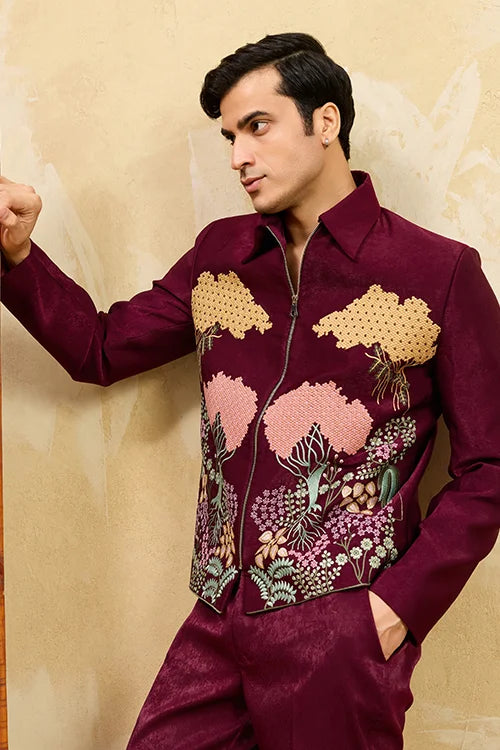 Wedding Special Maroon Velvet Bomber Jacket Set for Mens Wear Clothsvilla