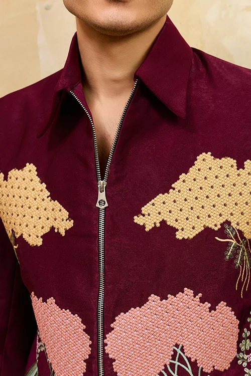 Wedding Special Maroon Velvet Bomber Jacket Set for Mens Wear Clothsvilla