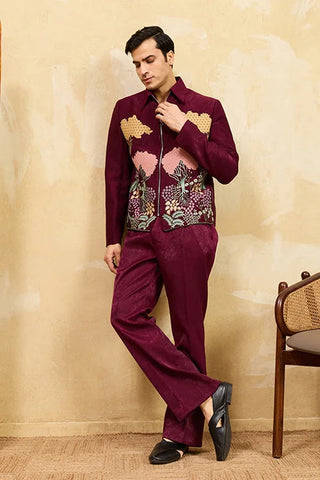 Wedding Special Maroon Velvet Bomber Jacket Set for Mens Wear Clothsvilla